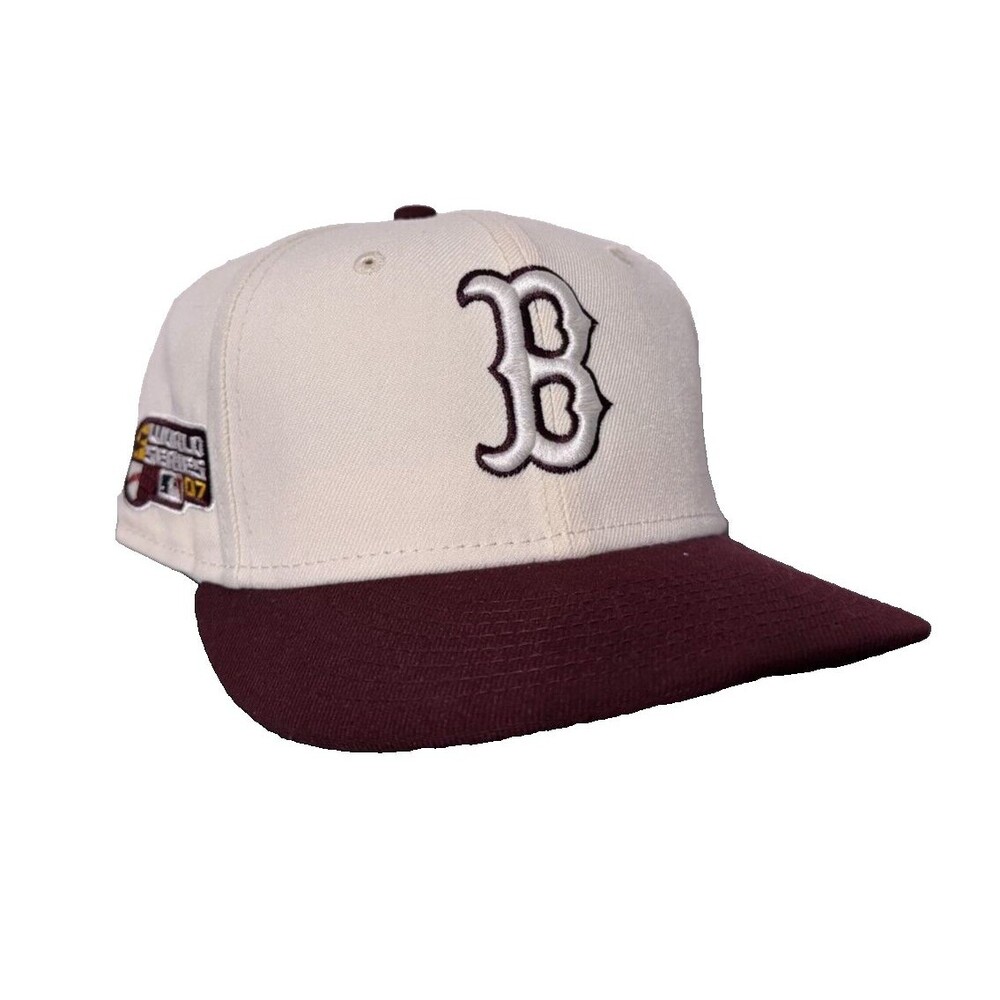7 1/4 - Boston Red Sox FAM Cap Maroon White Two Tone Fitted Hat Mens New Era